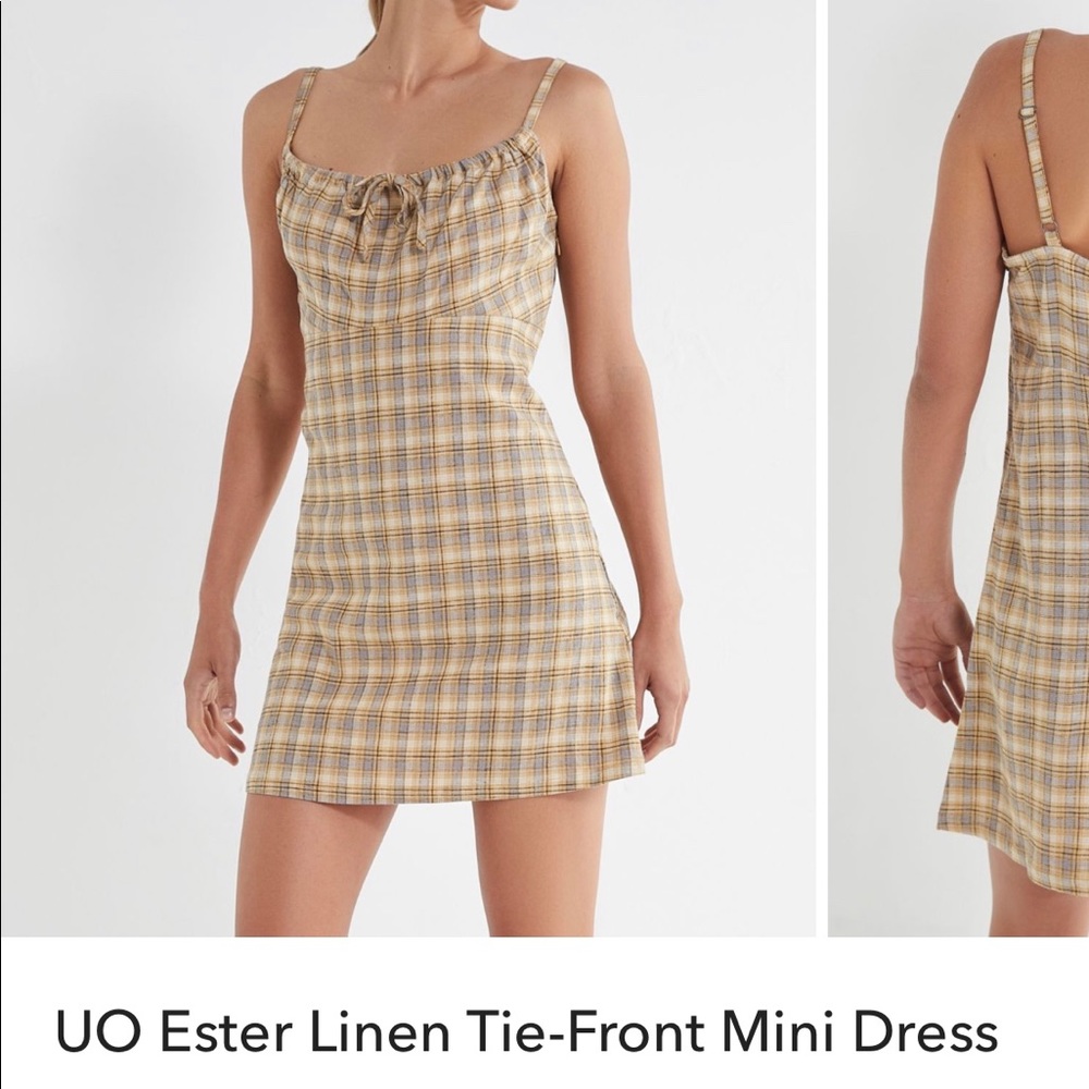 UO ester linen tie front mini dress